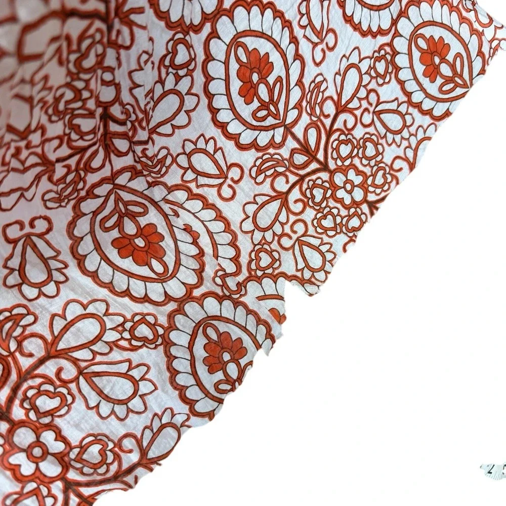 Aakaa Orange and White Paisley Flowy Boho Duster Tie Waist Open Longsleeve XS - Picture 7 of 11
